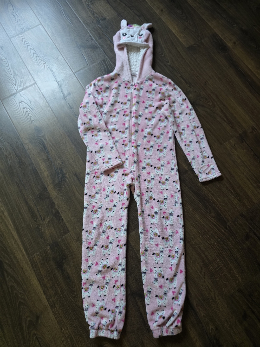 Kids Pink Llama Hooded One-Piece Pajamas